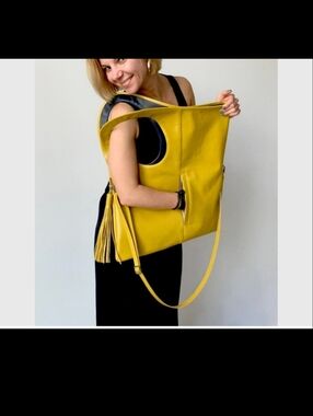 Leather Tassel Hobo Bag - Mustard Brown